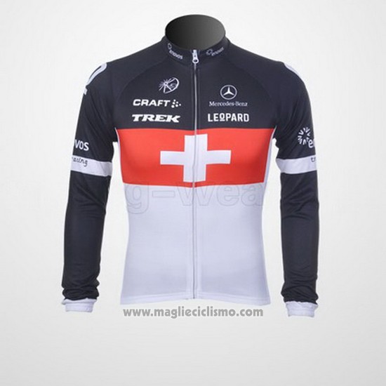 2011 Abbigliamento Ciclismo Trek Leqpard Campione Svizzera Rosso e Bianco Manica Lunga e Salopette